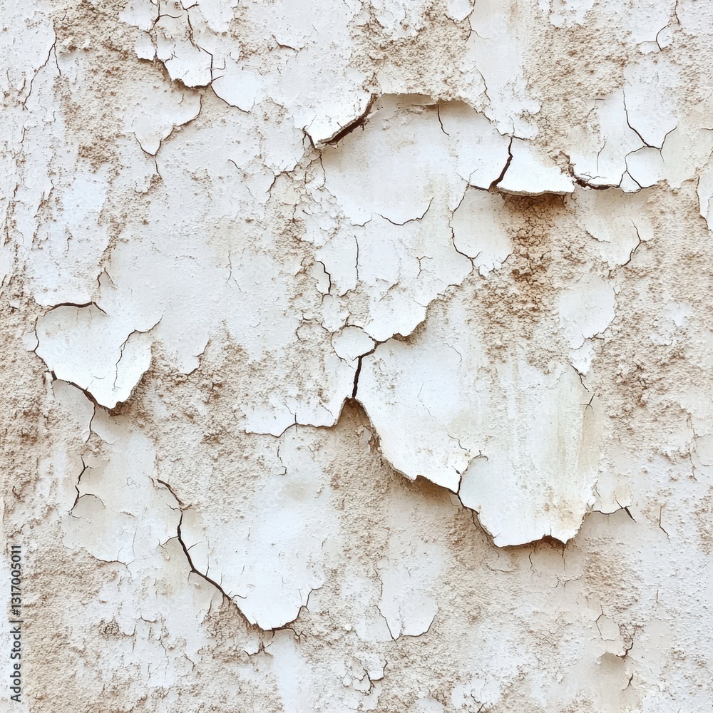 Poster weathered white paint peeling from an old wall creating a textured surface with cracks and flakes of