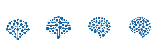 set of bundle modern human brain in low poly particles tech style Logo design. Brain Tech Logo Design Vector design.