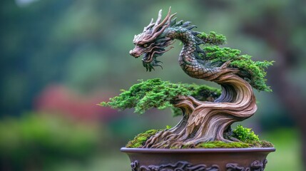 Naklejka premium Dragon Bonsai in Garden Setting