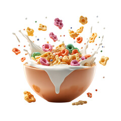 A Fluffy 3D Cartoon Bowl of Cereal Isolated on Transparent Background