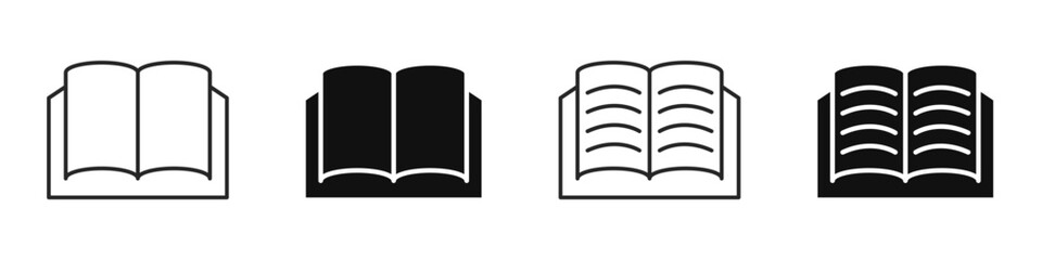 Open book icon set. Book silhouette. Education, learning, knowledge, literature sign and symbol