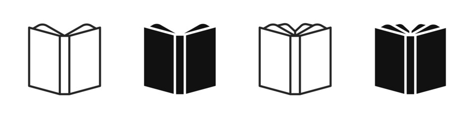 Open book icon set. With book silhouette. Education, learning, knowledge, literature sign and symbol