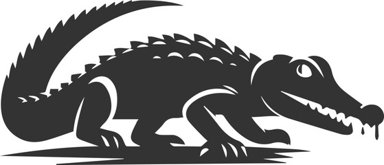 Crocodile sneaking up on prey with a low stance vector silhouette