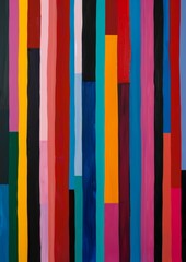 Abstract Painting of Large Vertical Shapes in Different Colors with Minimalist Striped Pattern