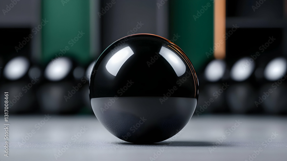 Poster a black glossy sphere is centered in a minimalist composition with others