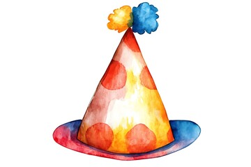Watercolor clown hat detailed element scene  
