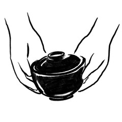 お椀を配膳する手のイラスト