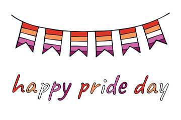 Obraz premium Colorful garland Lesbian pride flag Happy pride day LGBTQIA community Pride Month Vector hand drawn doodle for posters, stickers, logo, cards