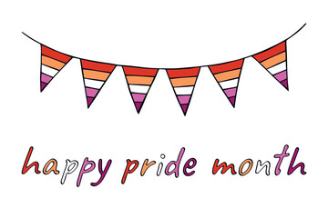 Obraz premium Colorful garland Lesbian pride flag Happy pride day LGBTQIA community Pride Month Vector hand drawn doodle for posters, stickers, logo, cards