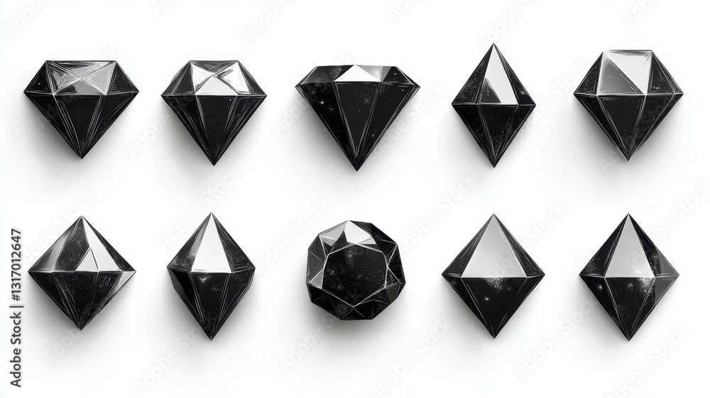 Poster elegant array of dark diamonds on white canvas showcasing facets and brilliance in minimalist style 