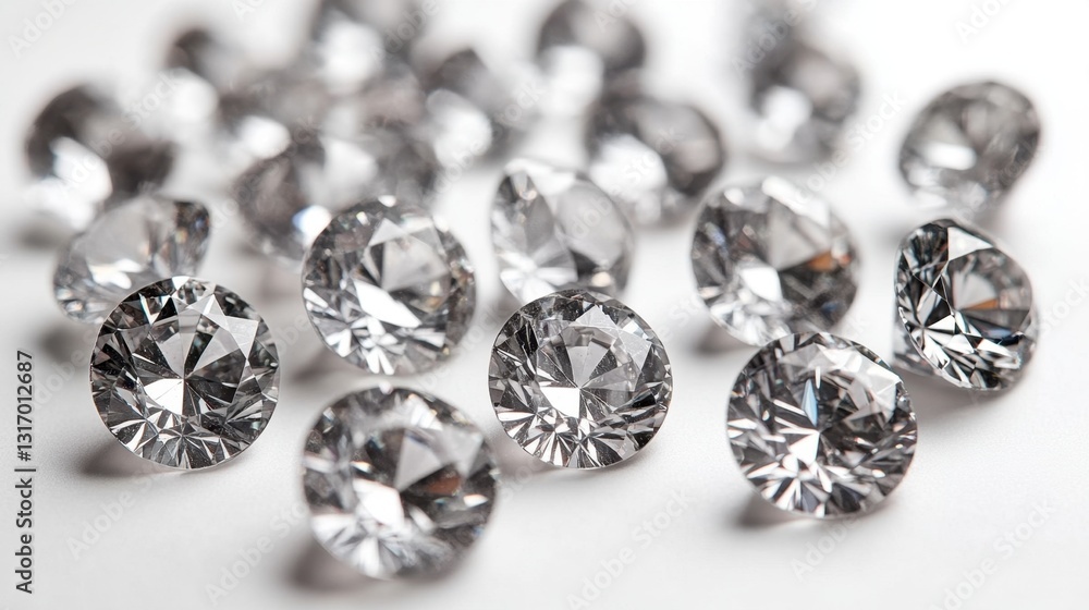 Poster sparkling diamonds on white surface capturing light and radiance in a clean minimalist style elegant