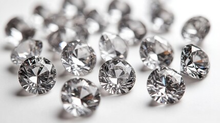 Sparkling Diamonds on White Surface Capturing Light and Radiance in a Clean Minimalist Style Elegant Gems