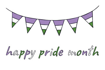 Fototapeta premium Colorful garland Genderqueer pride flag Happy pride day LGBTQIA community Pride Month Vector hand drawn doodle for posters, stickers, logo, cards