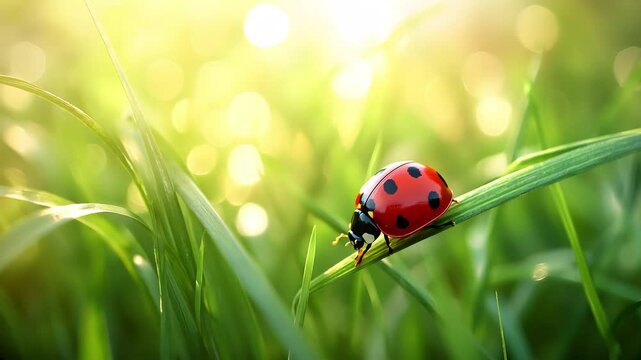A ladybug on a blade of grass.