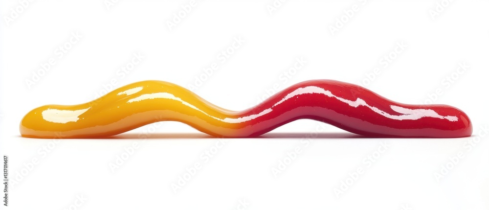 Poster abstract wavy line of vibrant red and yellow paint on white backdrop creating a dynamic visual with 