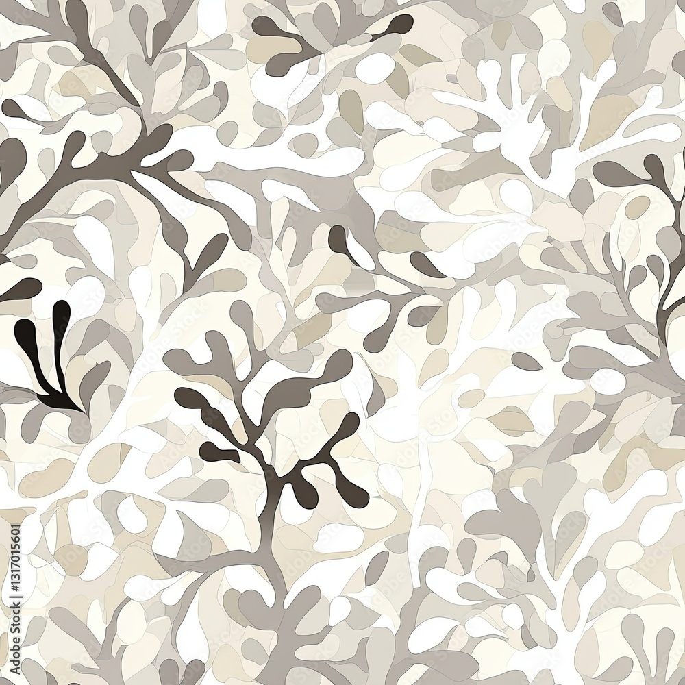 Poster elegant abstract botanical pattern with soft neutral tones and fluid shapes ideal for backgrounds in