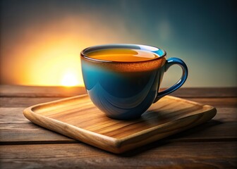 Obraz premium Vintage tea mug, mahogany, captured in a drone panorama.