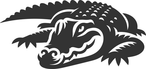 Crocodile lying flat with one eye open vector silhouette