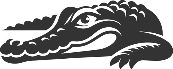 Crocodile lying flat with one eye open vector silhouette