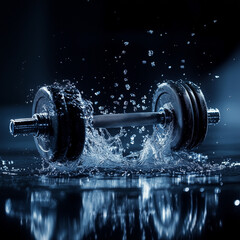 dumbbell on blue background
