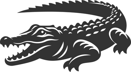 Crocodile lying flat with one eye open vector silhouette