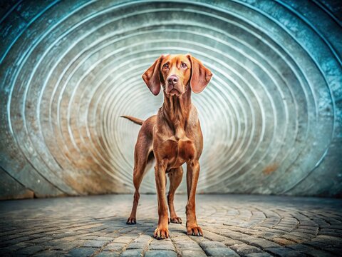 Tilt-shift captures a Pudelpointer, concrete city, urban art.