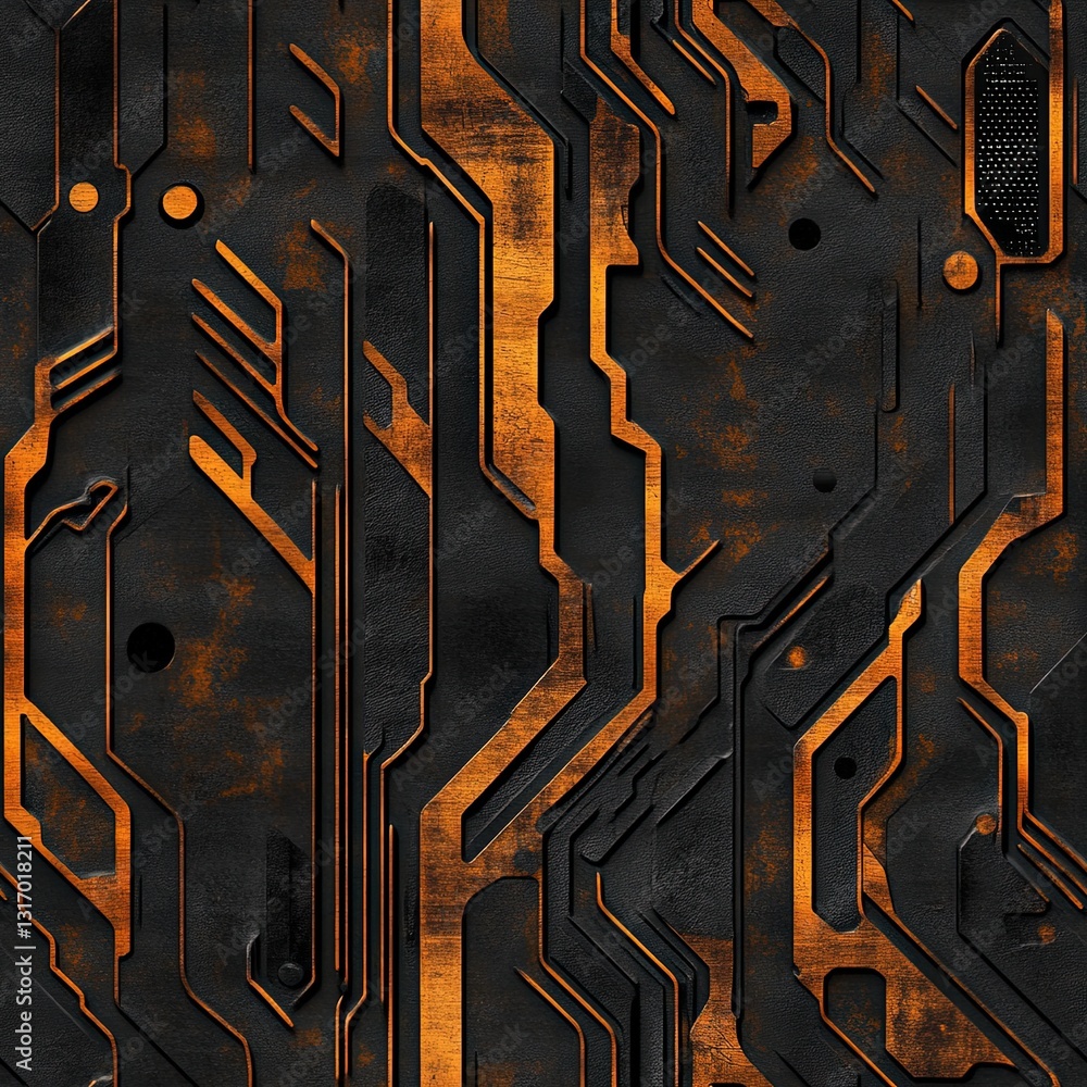 Poster abstract digital background with intricate lines and patterns in dark tones complemented by metallic
