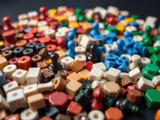 Strategic Board Game Pieces, Flat Lay Composition