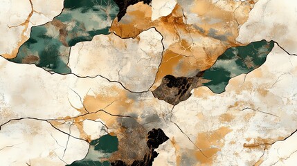 Abstract marble pattern with green, gold, and black tones on a white background, perfect for backgrounds, textures, and modern designs