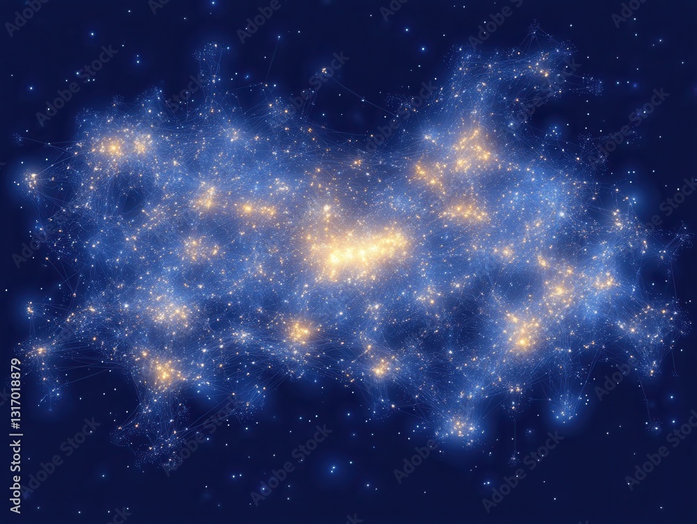 Poster cosmic web of galaxies interconnected network in deep space universe with luminous nodes and filamen