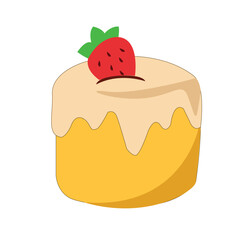 cake with strawberry topping.round cake icon with strawberries
