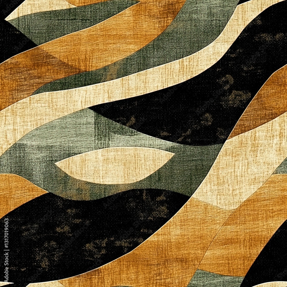 Poster abstract wave pattern in earth tones, featuring swirling shapes and contrasting colors for modern de