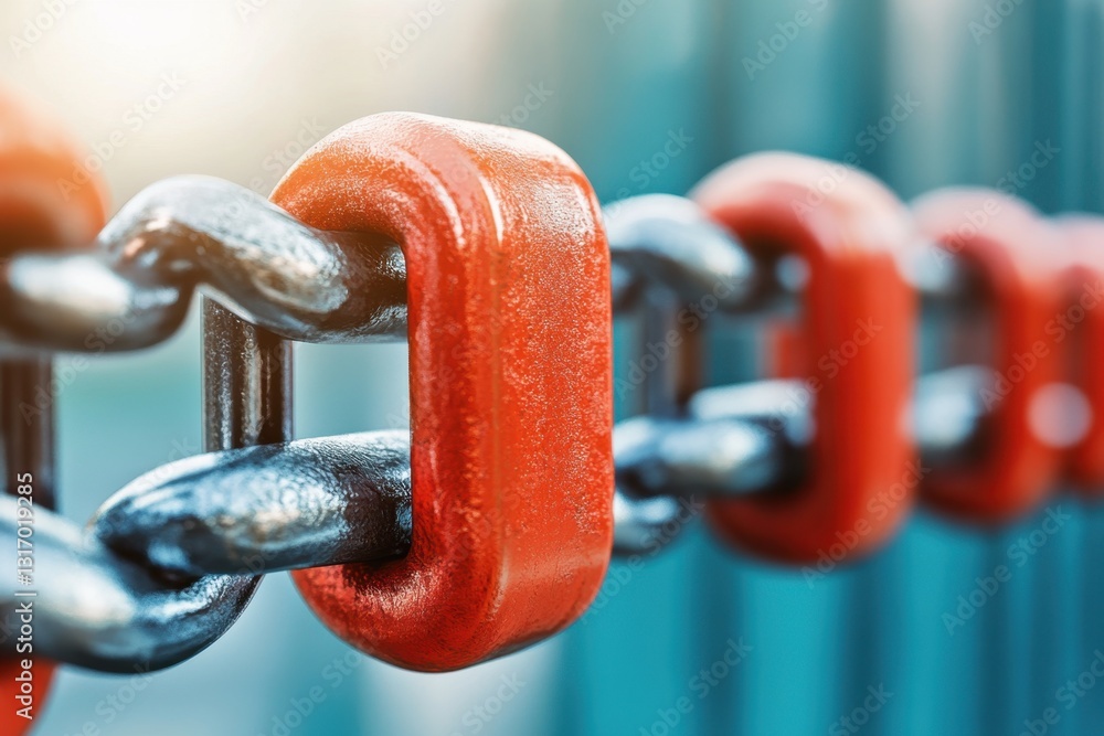 Aufkleber strong connection red chain link against teal background represents strength unity and interlocking 