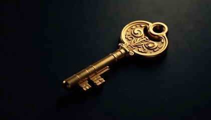 Shiny golden key icon on a black background with elegant design, elegant, key