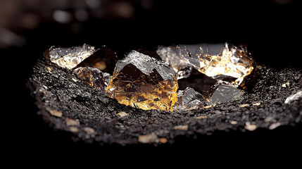 Detailed close up of a cluster of dark translucent crystals