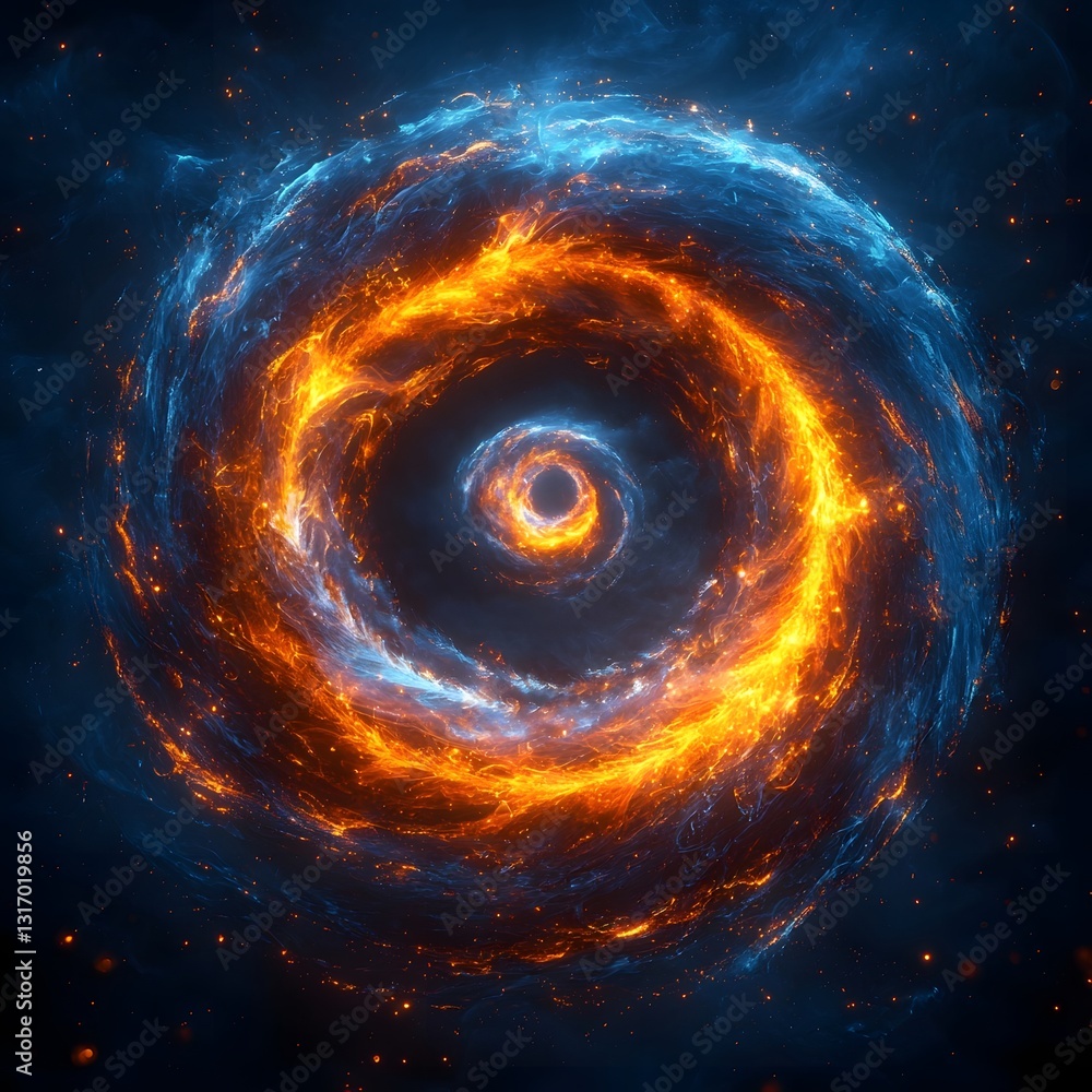 Poster mesmerizing fiery spiral abstract glowing pattern with smooth gradients and copy space