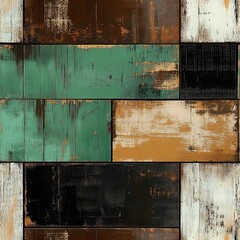 Textured Abstract Wood Panel Background with Distressed Colors in Brown, Green, Black, and Beige Ideal for Creative Projects and Design Applications