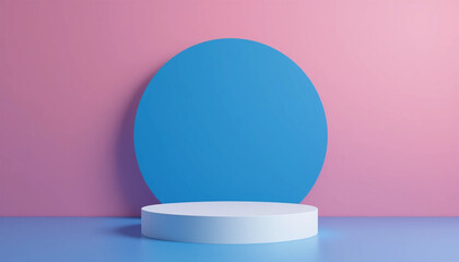 white cylinder podium on blue and pink background
