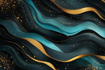 Abstract Wave Patterns in Black, Teal, and Gold - Minimal and Elegant Brand Identity Elements