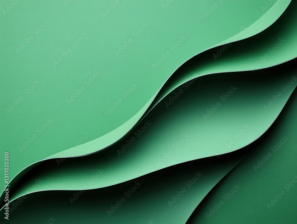 Aufkleber elegant flowing green paper layers creating a dynamic wave pattern with subtle shadows and light for