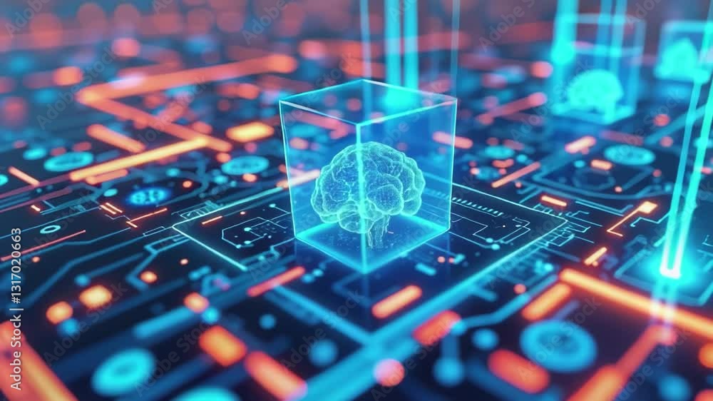Poster Digital background perfect for tech processes, neural networks, artificial intelligence, data transfer and encryption, digital archives