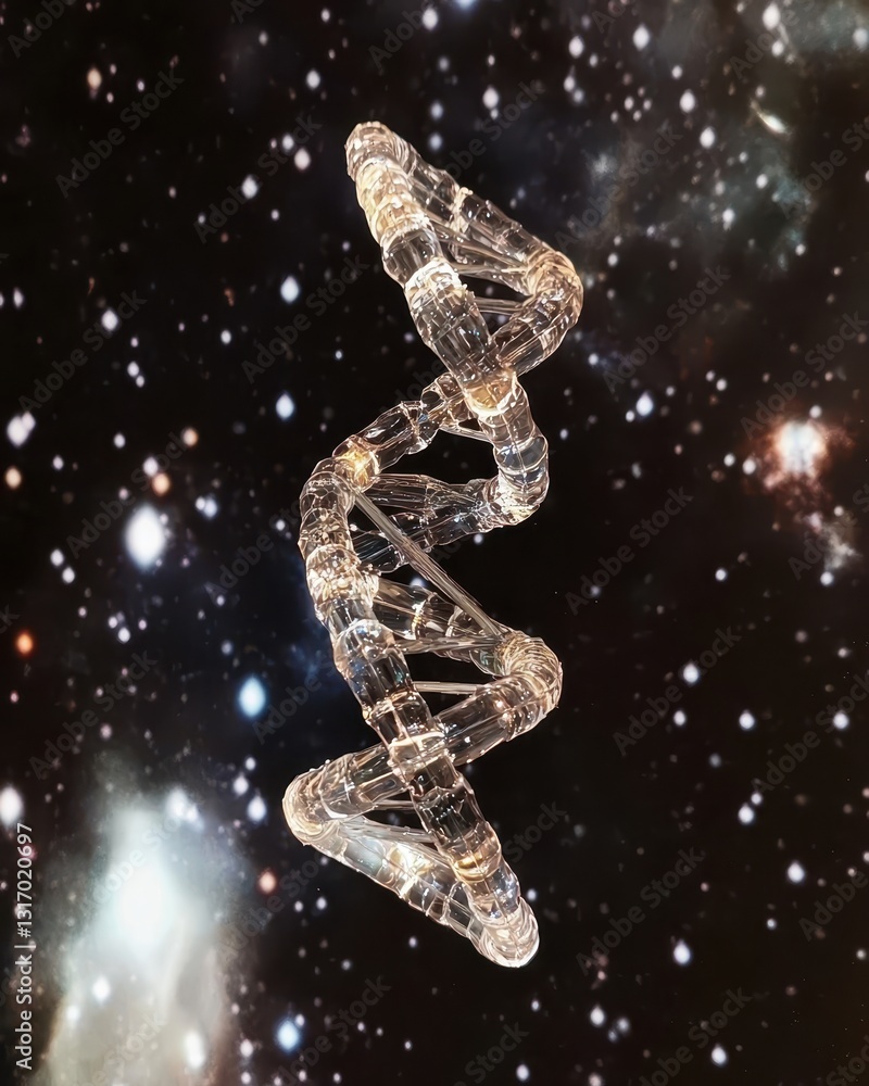 Poster dna structure model in space with stars and cosmic background