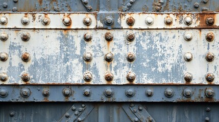 Professional Riveted Metal Plate Painted and Weathered in Gray White Background