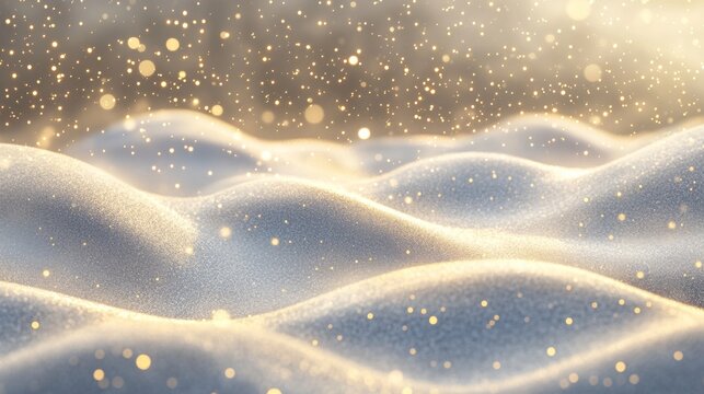 Abstract Winter Background with Snow and Golden Bokeh Lights