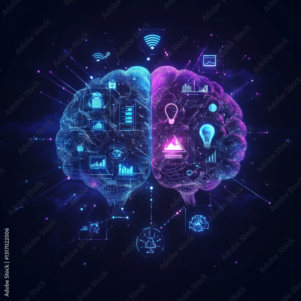 Poster ai brain networks: a futuristic visualization of artificial intelligence and data connectivity in di