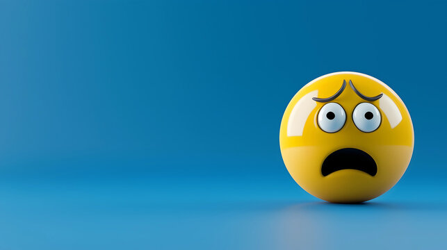 A yellow, sad emoji ball on a blue background. The emotion depicted is sadness, with a crying face, and an open mouth. - Powered by Adobe