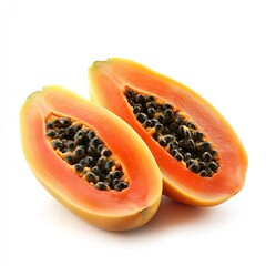 Ripe and juicy papaya halves showcasing vibrant orange flesh and black seeds Healthy tropical fruit