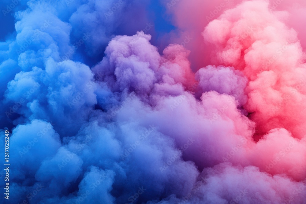 Poster ethereal cloudscape of vibrant blue and pink hues merging in a dreamy pastel gradient creating a sof