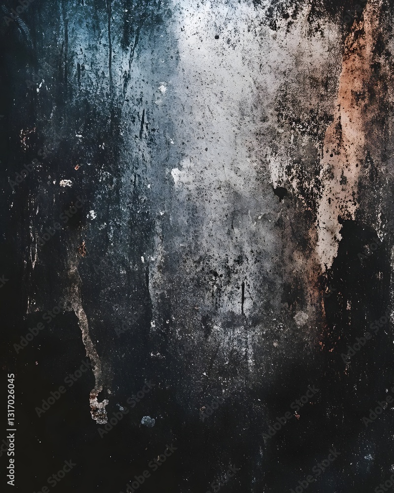 Poster abstract textured background with dark tones, featuring weathered surfaces and subtle color variatio