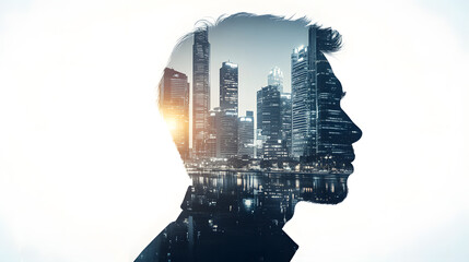 A person’s silhouette with a vibrant city backdrop symbolizes dreams and aspirations at dusk